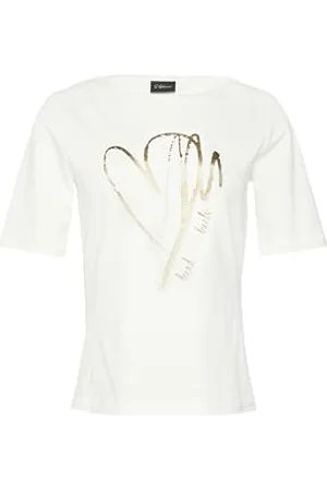QS by s.Oliver T-shirt z mieszanki bawełny z metalicznym nadrukiem, , 34