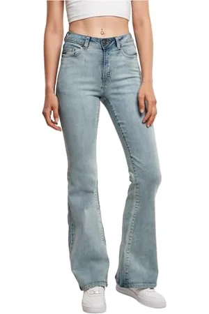Urban classics Damskie dżinsy High Waist Slim Fit Stretch-Denim spodnie 5 kieszeni, szeroko rozwinięte nogawki, rozmiar 26 do 34