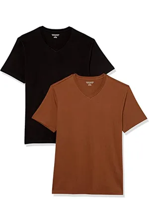 Amazon Męski T-shirt z krótkim rękawem i dekoltem w serek, wąski krój, 2 sztuki, , rozmiar L