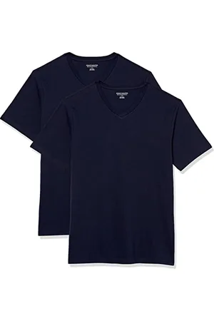 Amazon Męski T-shirt z krótkim rękawem i dekoltem w serek, wąski krój, 2 sztuki, , L