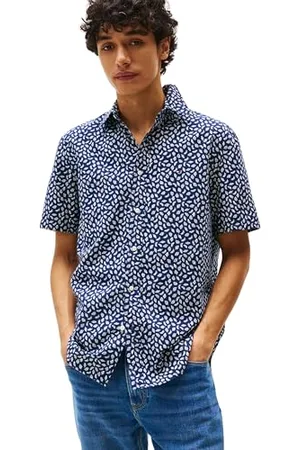 Tommy Hilfiger Koszula męska S/S, Niebieski (Preppy Navy/Ivory Petal), XXL