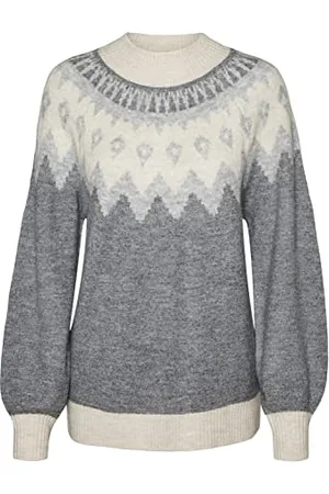 VERO MODA Bestseller a/s Damski sweter VMSIMONENEW LS O-N Nordic BLOU. GA Boo, średni szary melanż/wzór: W LGM+Birch, XS