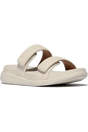 FitFlop Damskie sandały F-Mode GO regulowane płaskie sandały dwupaskowe, beżowe, 4 UK, , 37 EU
