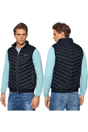 Armani Exchange A|X męska pikowana kamizelka puchowa, granatowa/szara melanżowa, rozmiar L