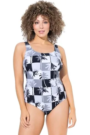 Ulla Popken Damski duży rozmiar plus size kostium kąpielowy Alice, DG, krój palmowy, , 54-56