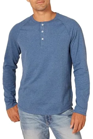 Amazon Męska koszula Henley z długim rękawem, slim fit, niebieska wrzosowa, S