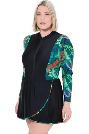 Ulla Popken Damska duże rozmiary plus size sukienka kąpielowa Naomi, peplum, nadruk dżungli, , 42-44