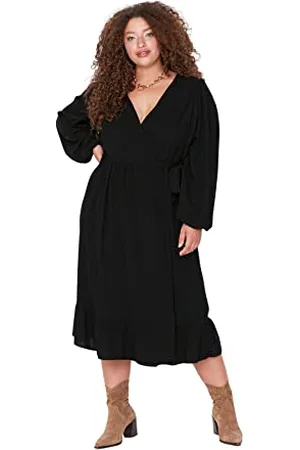 Trendyol Damska sukienka w dużych rozmiarach, krój midi, krój regularny, dziergana sukienka plus size, , 48