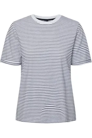 Pieces® T-shirt damski, Jasna biel/paski: morski niebieski, XL