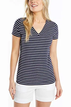 Nautica Damska koszulka Easy Comfort z dekoltem w serek, w paski, super miękka bawełna, , XS
