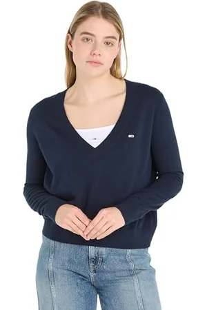 Tommy Hilfiger Damski sweter z dekoltem w serek Ext Pulowery, niebieski, XS, , XS