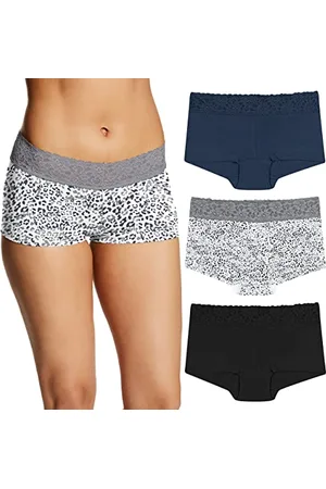Maidenform Damskie majtki, Dream Lace Boyshorts, bawełniane majtki dla kobiet, 3-pak, chłopięce, granatowe/szare/czarne, M, granatowy/szary/czarny, M