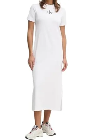 Calvin Klein CK JEANS Damska sukienka MONOLOGO J20J225543, biała (brylantowa biel), L, , L
