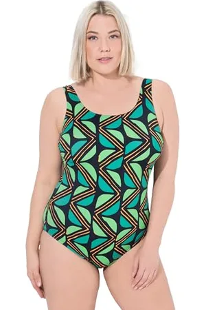 Ulla Popken Damski duży rozmiar plus size kostium kąpielowy Alice, DG, geometryczna dżungla, , 54-56