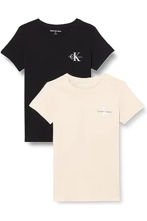 Calvin Klein Jeans Koszulki damskie S/S, Ck Czarny/Szpachlówka Beżowa, 5XL