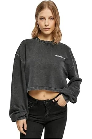 Urban classics Damski, krótki dekolt, haftowany, mały, czarny, XXL