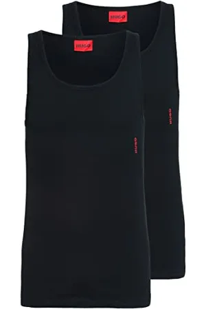 HUGO BOSS Męski tank top dwupak dwupak rozciągliwej bawełny bielizna kamizelki z logo, Nowy - czarny 1, XL