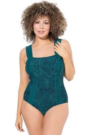 Ulla Popken Damski duży rozmiar plus size kostium kąpielowy Ines, szerokie ramiączka, leo, , 50