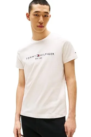 Tommy Hilfiger Męska koszulka Tommy Logo TEE MW0MW11797 S/S, brązowa (Heathered Oatmilk), XL, , XL