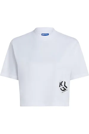 Karl Lagerfeld Reg Cropped Monogram Tee, Women, White, T-Shirt, , XS