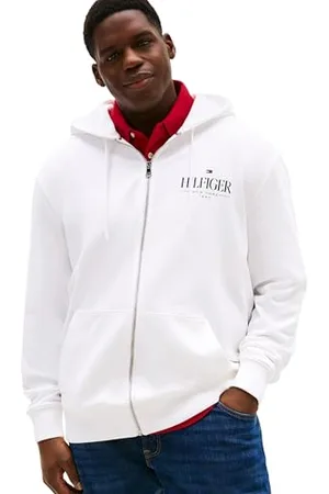 Tommy Hilfiger Męska bluza z kapturem BT-HILFIGER STACKED ZIP-B MW0MW41236 zapinana na zamek, biała (biała), 4XL, , 4XL duże rozmiary