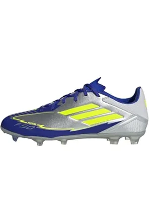 adidas Uniseks F50 LEAGUE Football boots FG/MG, Silver Metallic/Solar Yellow/Lucid Blue, 44 EU
