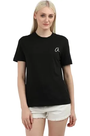 Calvin Klein Damska koszulka z krótkim rękawem, okrągły dekolt, regularny krój, haftowana koszulka, , XS