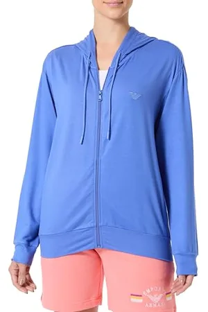 Emporio Armani Damska bluza z kapturem z wiskozy polarowa na zamek fioletowa XS, , XS