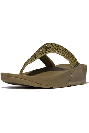 FitFlop Damskie sandały LULU Crystal zdobione palcami, metaliczne moro-zielone, 9 UK, , 43 EU