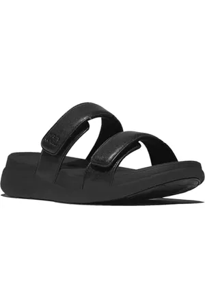 FitFlop Damskie sandały F-Mode GO regulowane płaskie sandały dwupaskowe, czarne, 3 UK, , 36 EU