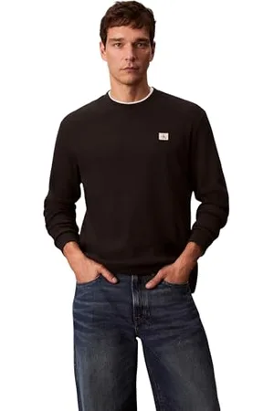 Calvin Klein Jeans Męskie koszulki LS Waffle Badge CREWNK TEE LV040EM217, czarne (czarne), S, , S