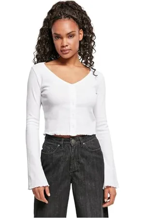 Urban classics Damska bluza z kapturem typu cropped Rib Cardigan, , 4XL
