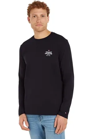 Tommy Hilfiger Męska koszulka Hilfiger Stack LS TEE MW0MW36501, L/S, niebieska, XXXL, , 3XL
