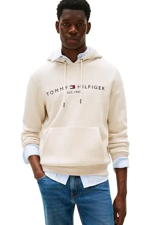 Tommy Hilfiger Męska bluza z kapturem TOMMY LOGO MW0MW11599, brązowa (Heathered Oatmilk), XL, , XL