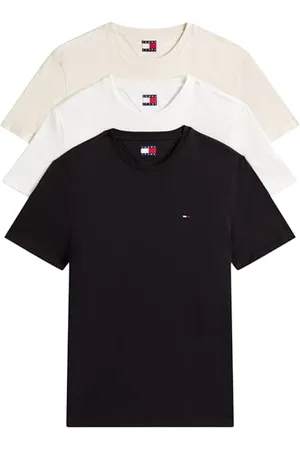 Tommy Hilfiger Męska koszulka TJM XSLIM 3-pak DM0DM21579 S/S, Multi (Ecru/Desert Sand Dune/Black), L, , L
