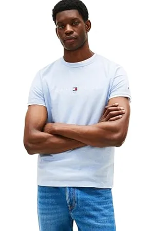 Tommy Hilfiger Męska koszulka Tommy Logo TEE MW0MW11797 S/S, niebieska (Heathered Blue), XL, , XL
