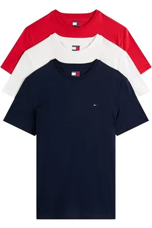 Tommy Hilfiger Męskie t-shirty z krótkim rękawem z bawełny, 3 sztuki, Multi (Ecru/Dark Night Navy/Sphre Red), XL