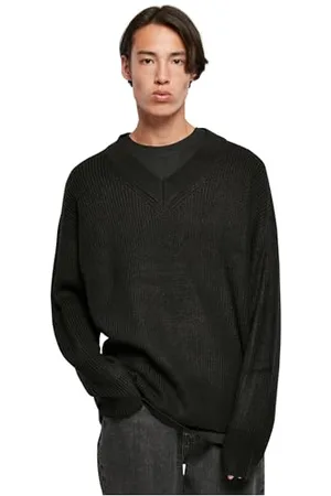 Urban classics Męska bluza z dekoltem w serek, czarna, L, , L