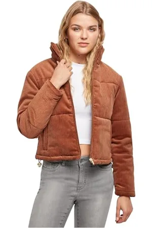 Urban classics Damska kurtka zimowa, sztruksowa, kurtka puchowa ze stójką, krótki krój, rodzaj kurtki puchowej, rozmiary od XS do 5XL, , L