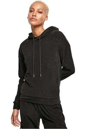 Urban classics Damska aksamitna bluza z kapturem z kapturem, Czarny, S