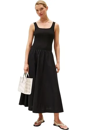 Tommy Hilfiger Damska sukienka 5X2 Rib MIDI Mix F&F DRS WW0WW44612 rozkloszowana sukienka, czarna (czarna), XS, , XS