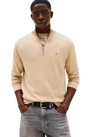 Tommy Hilfiger Męski TJM SLM ESS Light ¼ Zip SWTR EXT DM0DM21654 Sweter z zamkiem do połowy, khaki (mułowy), 4XL, , 4XL duże rozmiary