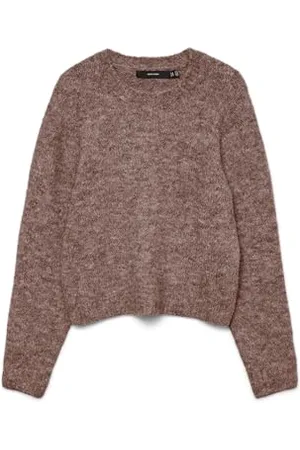 VERO MODA VMNOVAH LS sweter z okrągłym dekoltem GA NOOS, Brązowy L/Szczegóły: melanż, XS