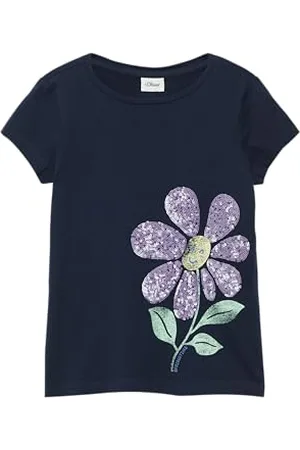 QS by s.Oliver Rozkloszowany T-shirt z nadrukiem z przodu i cekinami, , 140