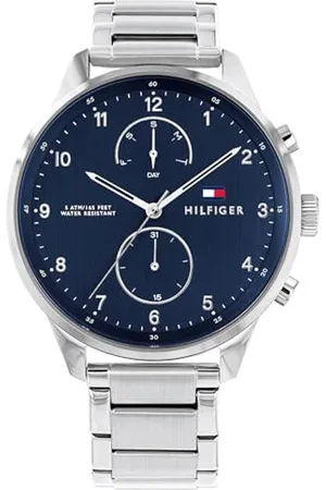Tommy Hilfiger Męski 1791575 Zegarek na Rękę, Srebrny/Niebieski, Ø 44 mm