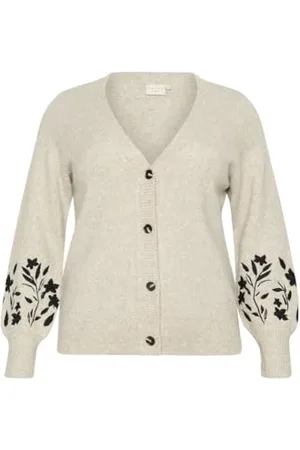 Kaffe Plus Size damski kardigan z dekoltem w serek guziki Embroidery Regular Fit, , L duże rozmiary