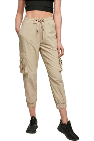 Urban classics Damskie marszczone nylonowe spodnie cargo z wysokim stanem Spodnie Kobiety , , S