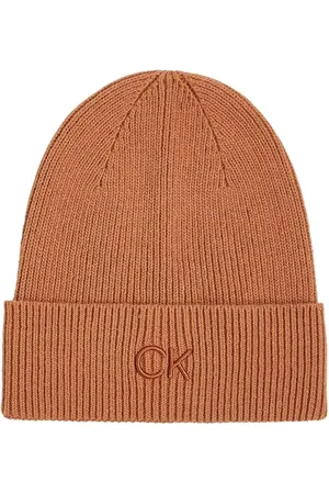 Calvin Klein Damska czapka CK Embroidery FINE Rib Beanie K60K612590 czapka, brązowa (lew), jeden rozmiar, , Rozmiar uniwersalny