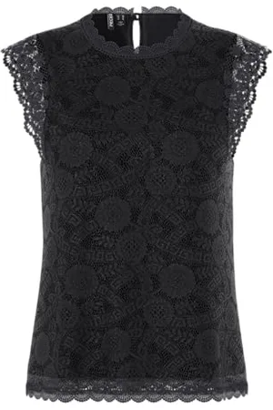 Pieces® Koszulka damska PCOLLINE SL LACE TOP NOOS BC, czarna, S