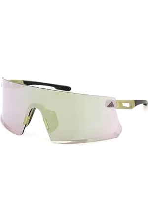 adidas SP0090 Mężczyźni i kobiety, cienkie i lekkie sportowe okulary przeciwsłoneczne, kształt soczewek ekranowych, w zestawie obudowa, lustrzane soczewki, jasnozielony, matowy jasnozielony